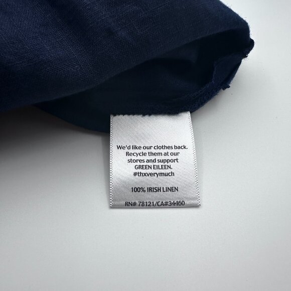 Eileen Fisher Womens Irish Linen Tunic Button Down Shirt V‎ -Neck Navy Blue Sz S - Picture 5 of 7